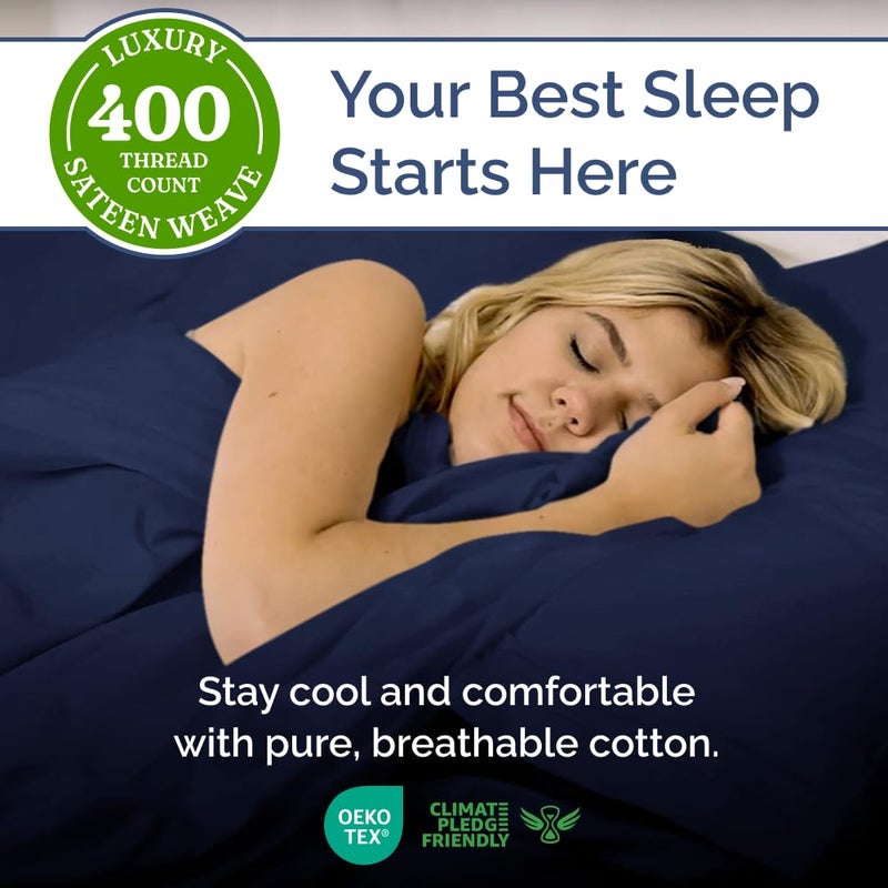 CGK Unlimited 400 Thread Count Cotton Sheet Set - Queen Size 100% Cotton Sheets - Easily Fits 8" to 16" Mattress - Silky-Soft, Wrinkle Free, Breathable & Comfy - Deep Pockets & Hotel Quality Bedding Set - Navy Blue - Image 2